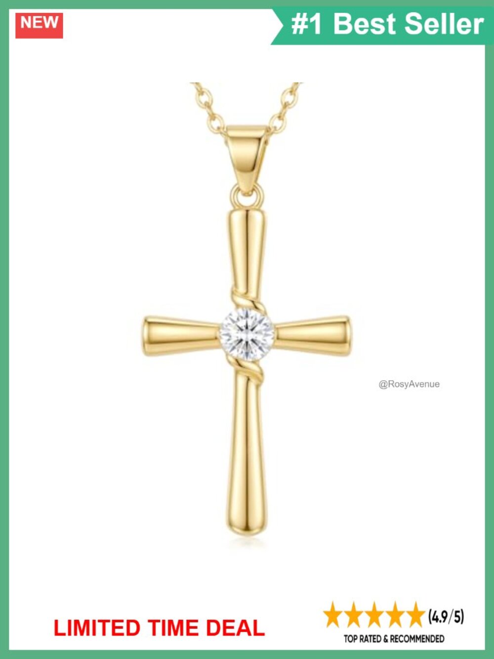 14K Gold Plated Braided Cross Pendant Necklace Zirconia 30mm